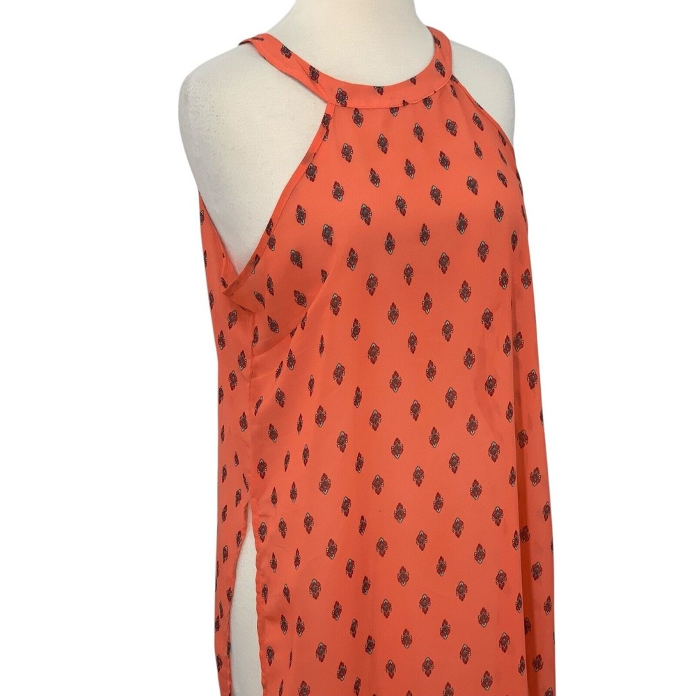 Charlotte Russe Women's Sleeveless Halter Maxi Dress Coral Paisley Print Size L - Picture 2 of 9